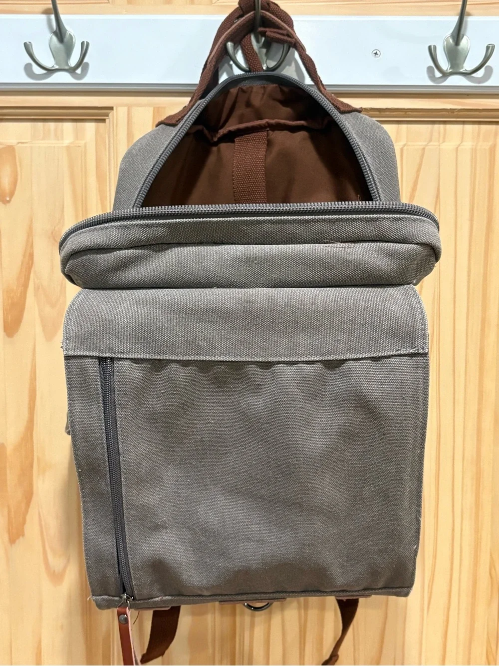 Gadnic Gray Canvas Backpack with Leather Accents